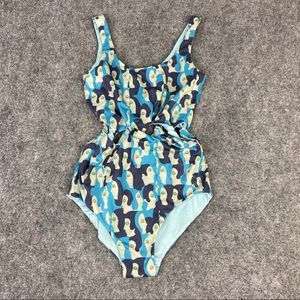 Samantha Pleet Tabernacle One Piece Swimsuit Blue Face Cutouts Size S